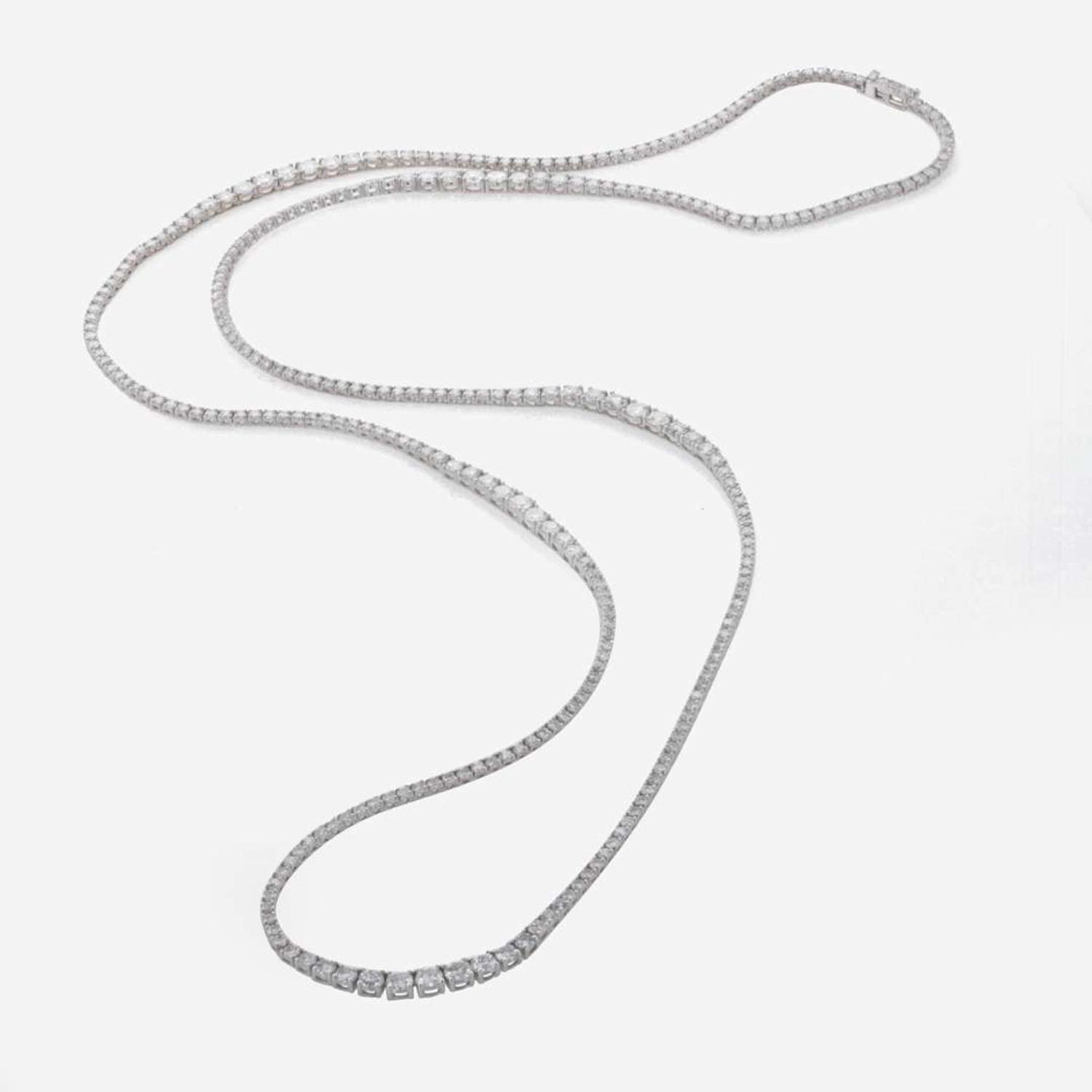 A Diamond and 18K White Gold Rivière Style Necklace