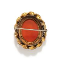 A Neoclassical Gold and Carnelian Brooch with a Bust of Athena