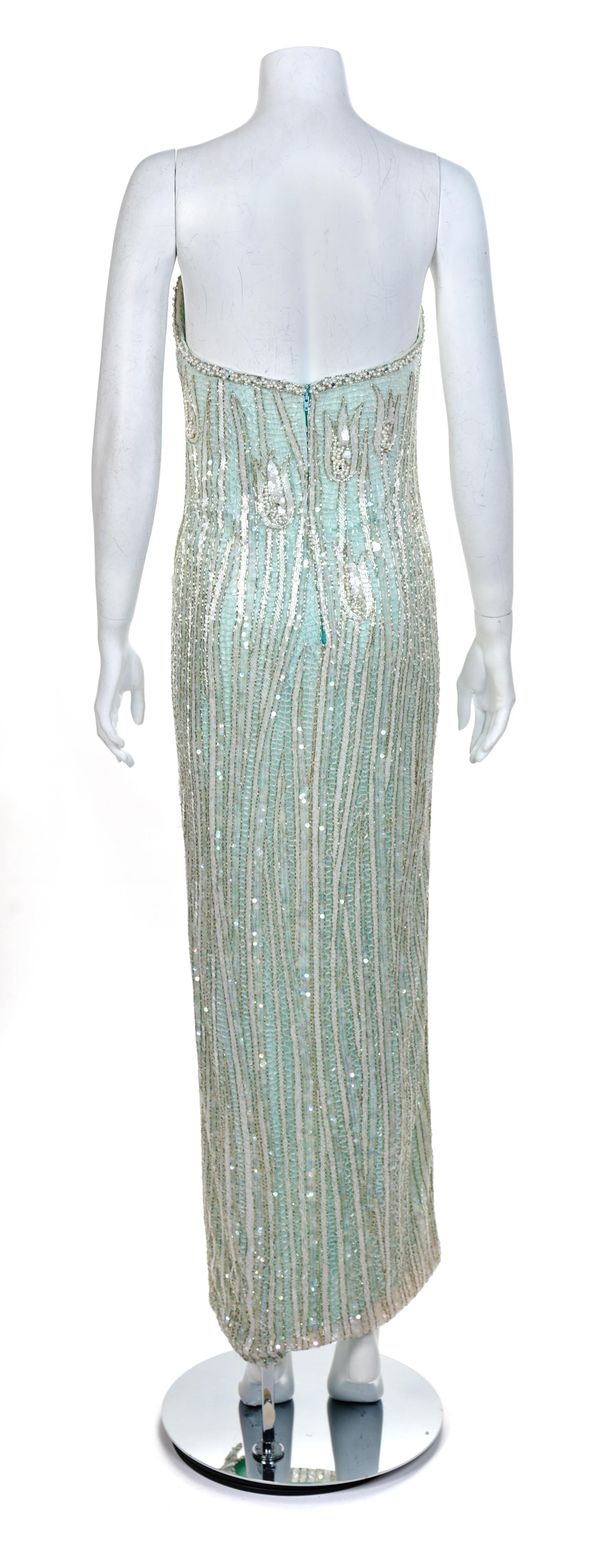 Bob Mackie Light Blue Beaded Gown, 1980-90s Size label: 8