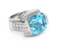An 18 Karat White Gold, Aquamarine and Diamond Ring, Marlene Stowe, 10.50 dwts.