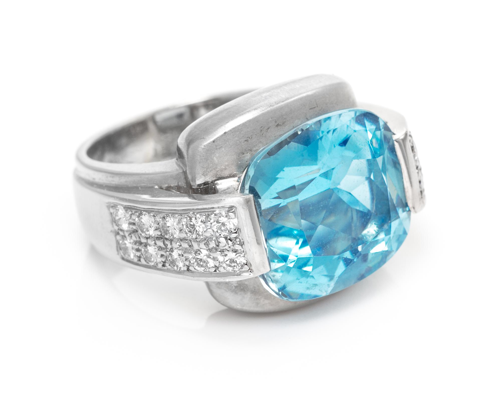 An 18 Karat White Gold, Aquamarine and Diamond Ring, Marlene Stowe, 10.50 dwts.