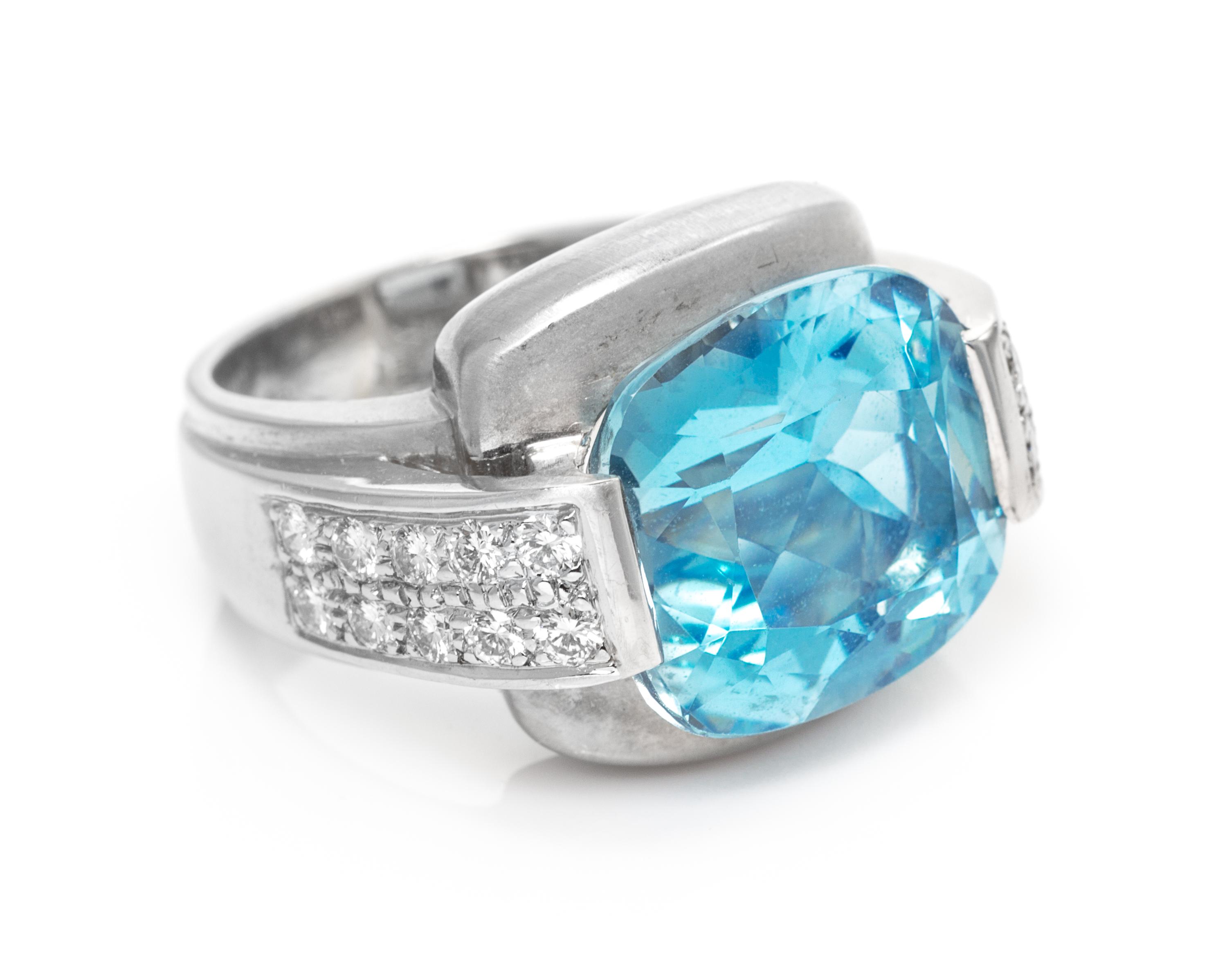 An 18 Karat White Gold, Aquamarine and Diamond Ring, Marlene Stowe, 10.50 dwts.
