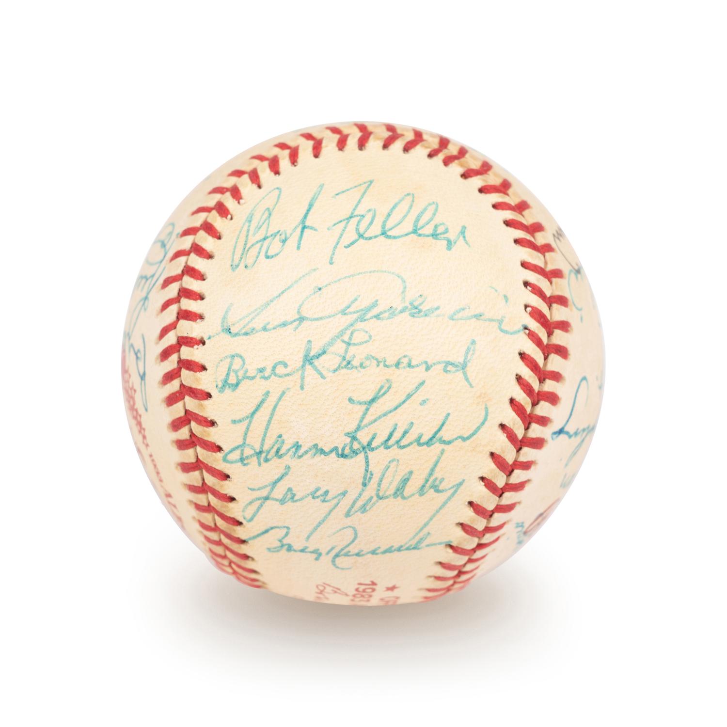 A 1983 Old Timers Game American League Team Signed Autograph Baseball With 26 Signatures Featuring Joe DiMaggio and Roger Maris (Beckett Authentication Services Letter BAS Certified),
