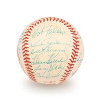 A 1983 Old Timers Game American League Team Signed Autograph Baseball With 26 Signatures Featuring Joe DiMaggio and Roger Maris (Beckett Authentication Services Letter BAS Certified),