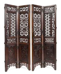 A Carved Wood Four-Panel Screen Height of each panel 41 1/2 x width 9 inches.