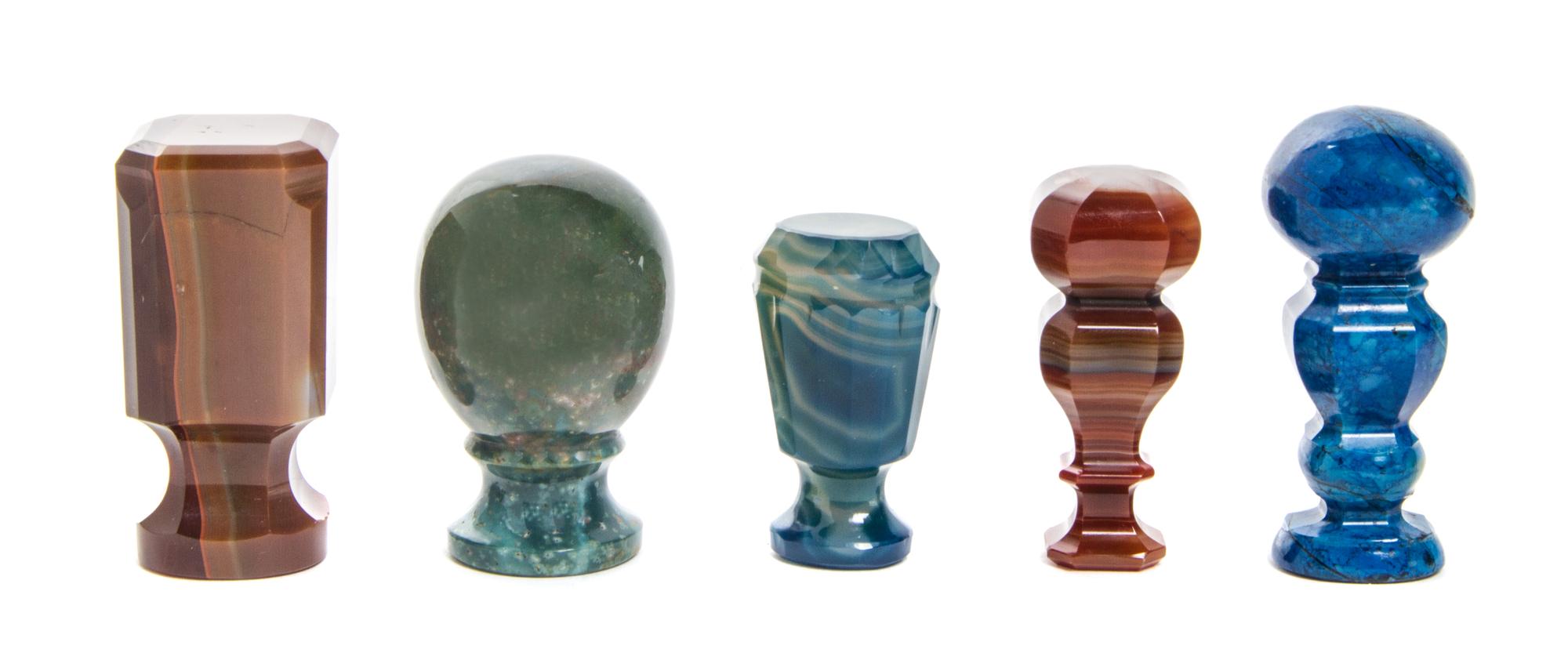 A Collection of Five Stone Seals, Height of tallest 2 1/2 inches.