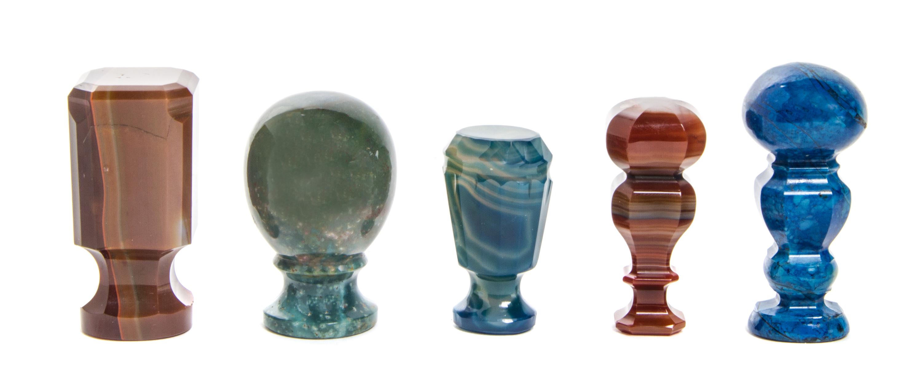 A Collection of Five Stone Seals, Height of tallest 2 1/2 inches.