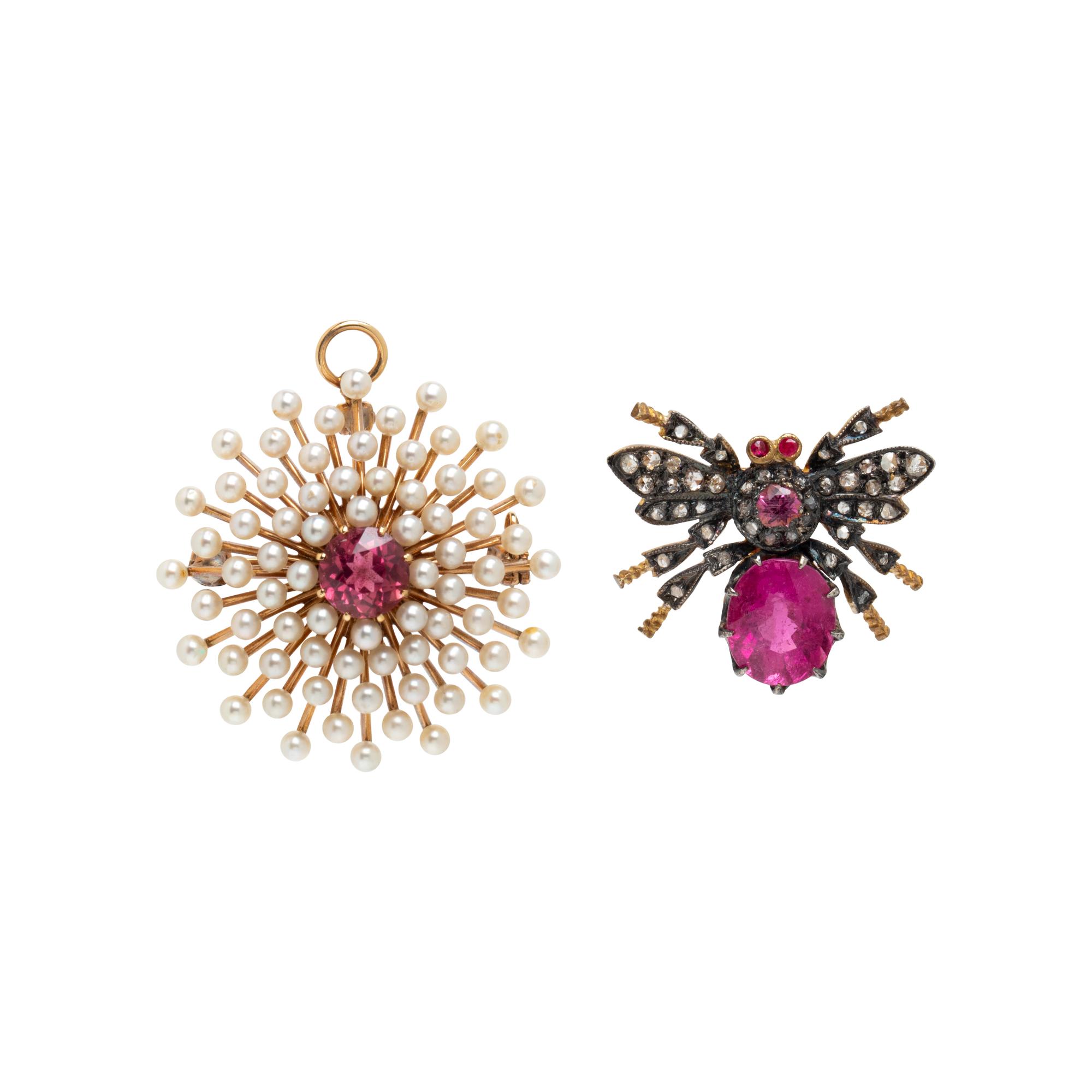 COLLECTION OF PINK TOURMALINE AND MULTIGEM PINS