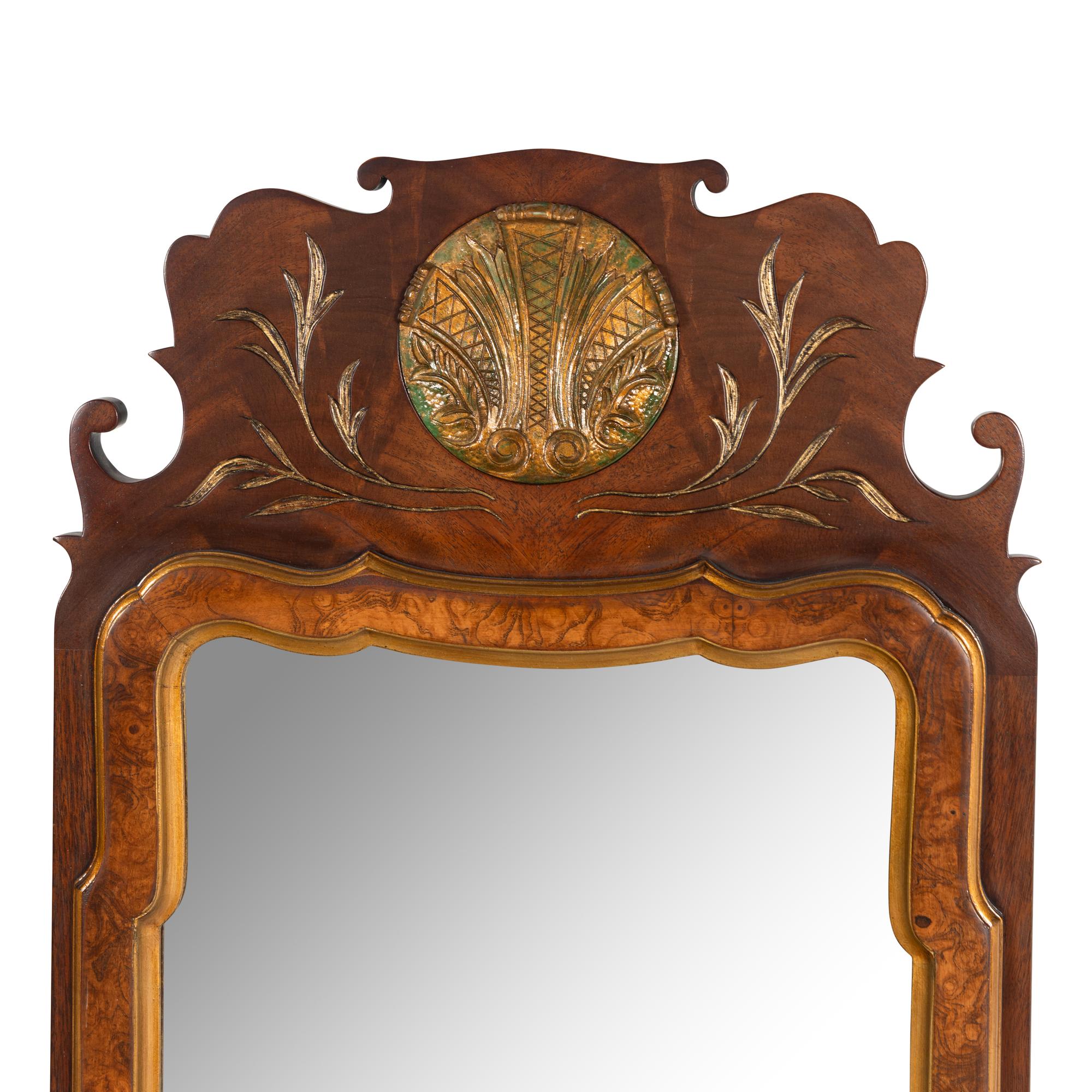 A Pair of Queen Anne Style Walnut and Parcel Gilt Mirrors