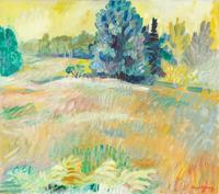 Meadow with Tree, Golden Haze