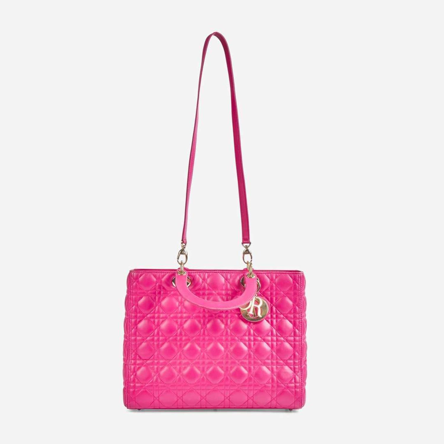 A Large Lady Dior Fuchsia Pink Leather Handbag Dior