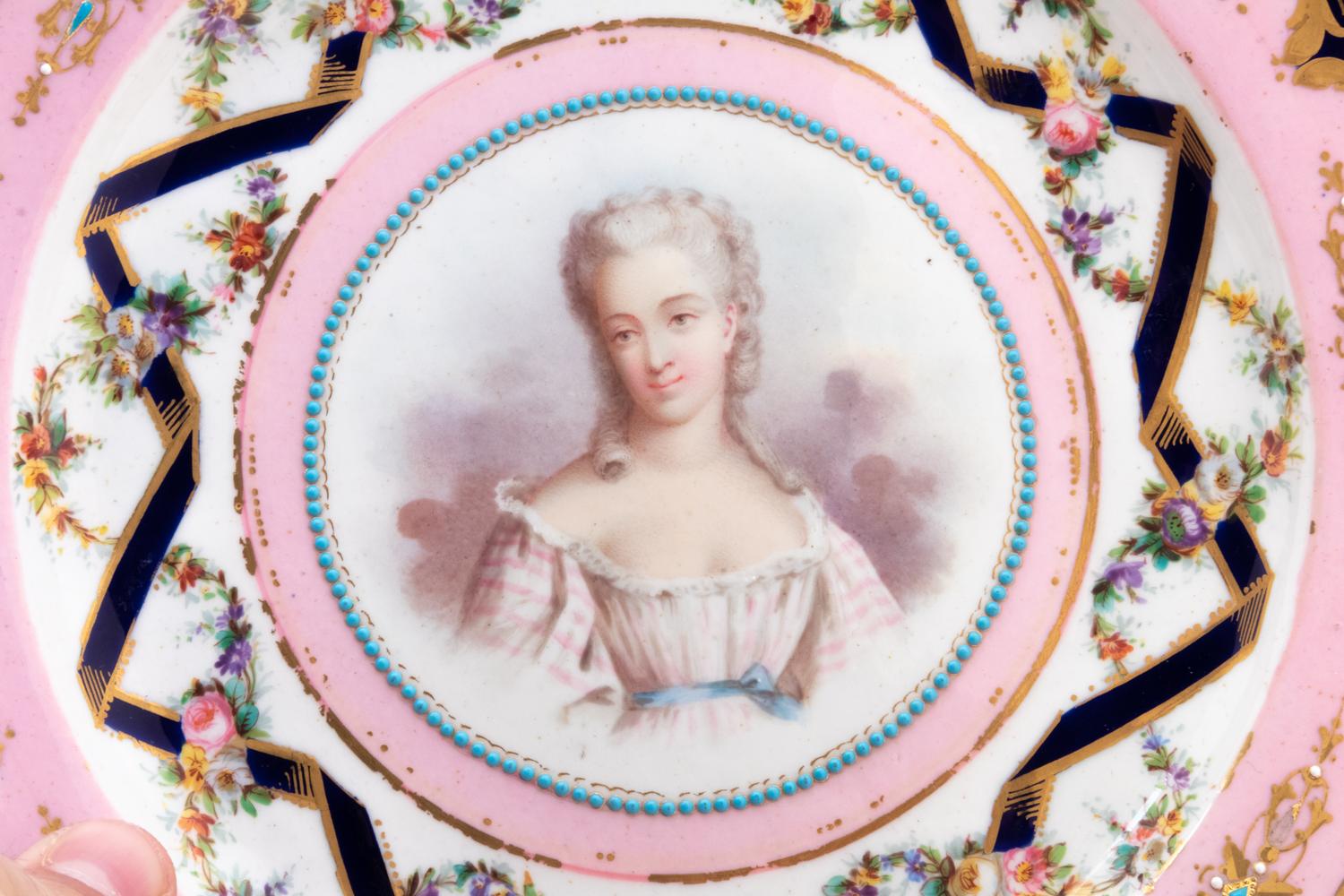 A Set of Twelve Sèvres Style Porcelain Plates Depicting Courtiers