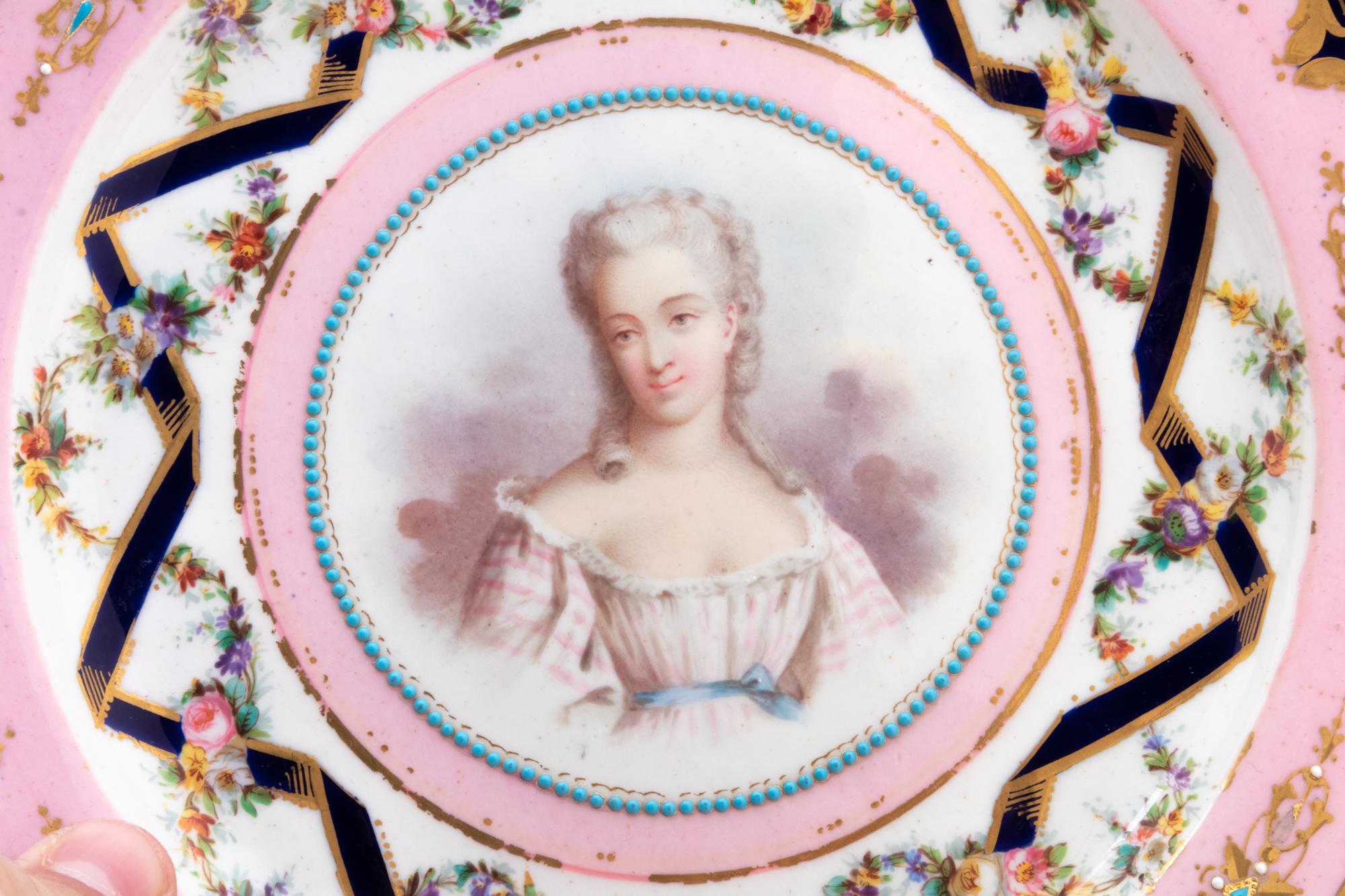A Set of Twelve Sèvres Style Porcelain Plates Depicting Courtiers