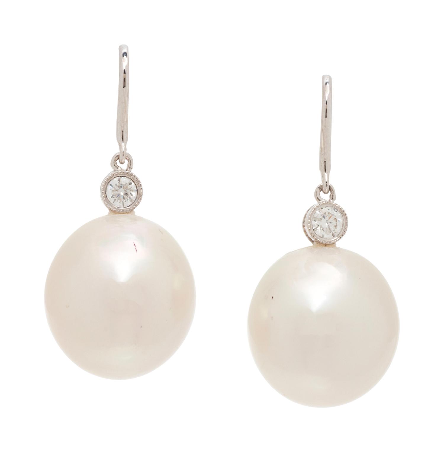 CULTURED SOUTH SEA PEARL AND DIAMOND EARRINGS