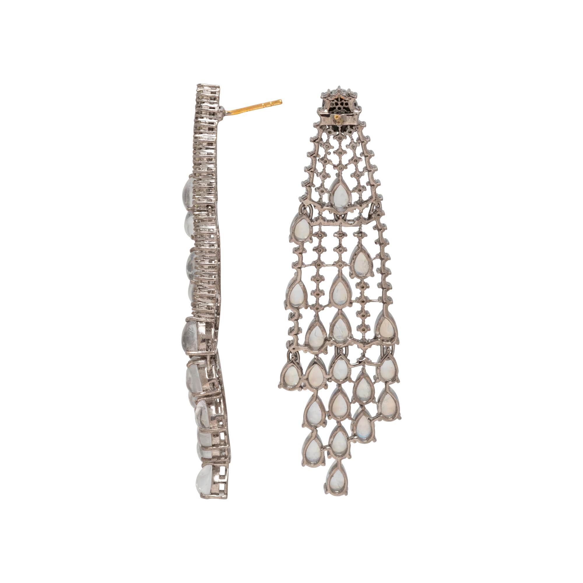 MOONSTONE AND DIAMOND EARRINGS
