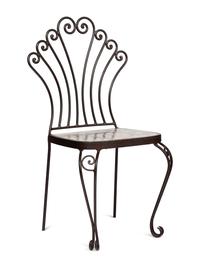 A Wrought Iron and Tile Bench and Pair of Chairs