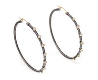A Pair of Oxidized Silver, 18 Karat Yellow Gold and Diamond Hoop Earrings, 5.60 dwts.