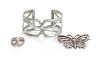 A Group of Southwest Sand-Cast Jewelry Items Length of bracelet 5 5/8 x opening 1 1/8 x width 1 1/4 inches.