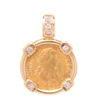 An 18 Karat Yellow Gold, Spanish Escudo Coin and Diamond Pendant, 7.70 dwts.