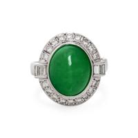 JADE, DIAMOND, AND PLATINUM RING