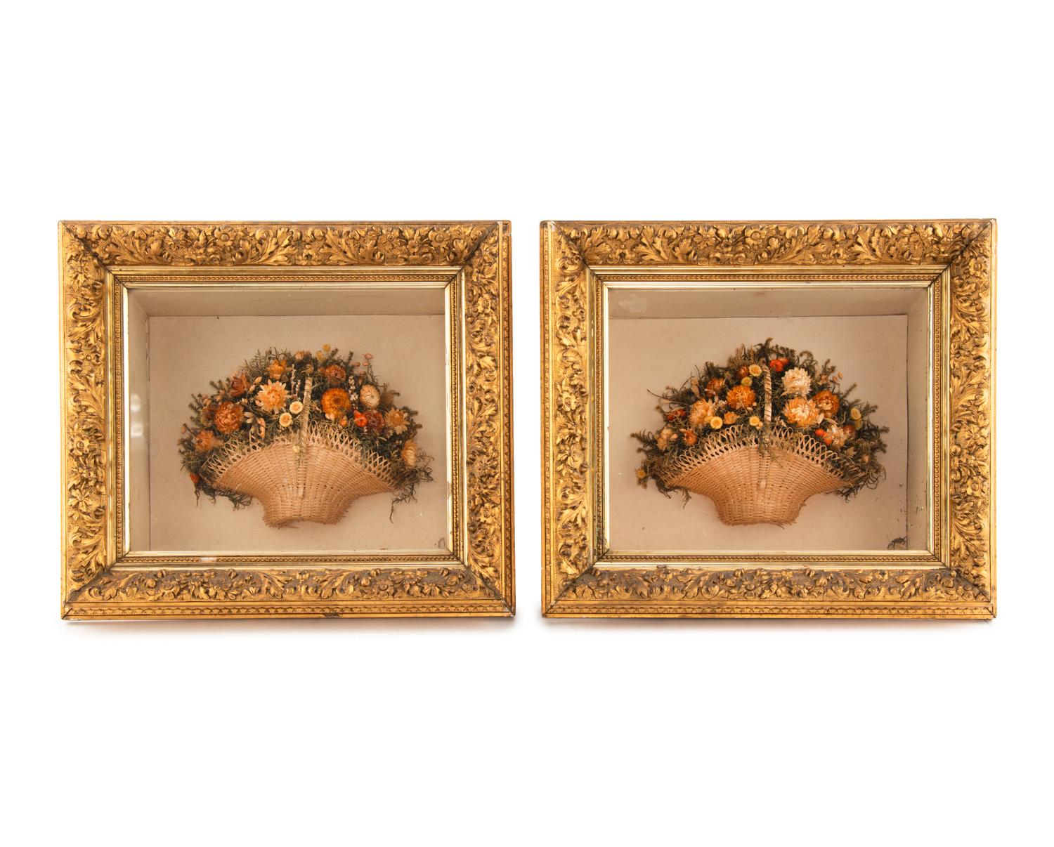 A Pair of Shadow-Box Framed Victorian Floral Baskets
