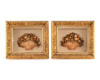A Pair of Shadow-Box Framed Victorian Floral Baskets