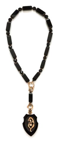 A Victorian Rose Gold, Onyx and Diamond Mourning Pendant/Necklace, 58.40 dwts.