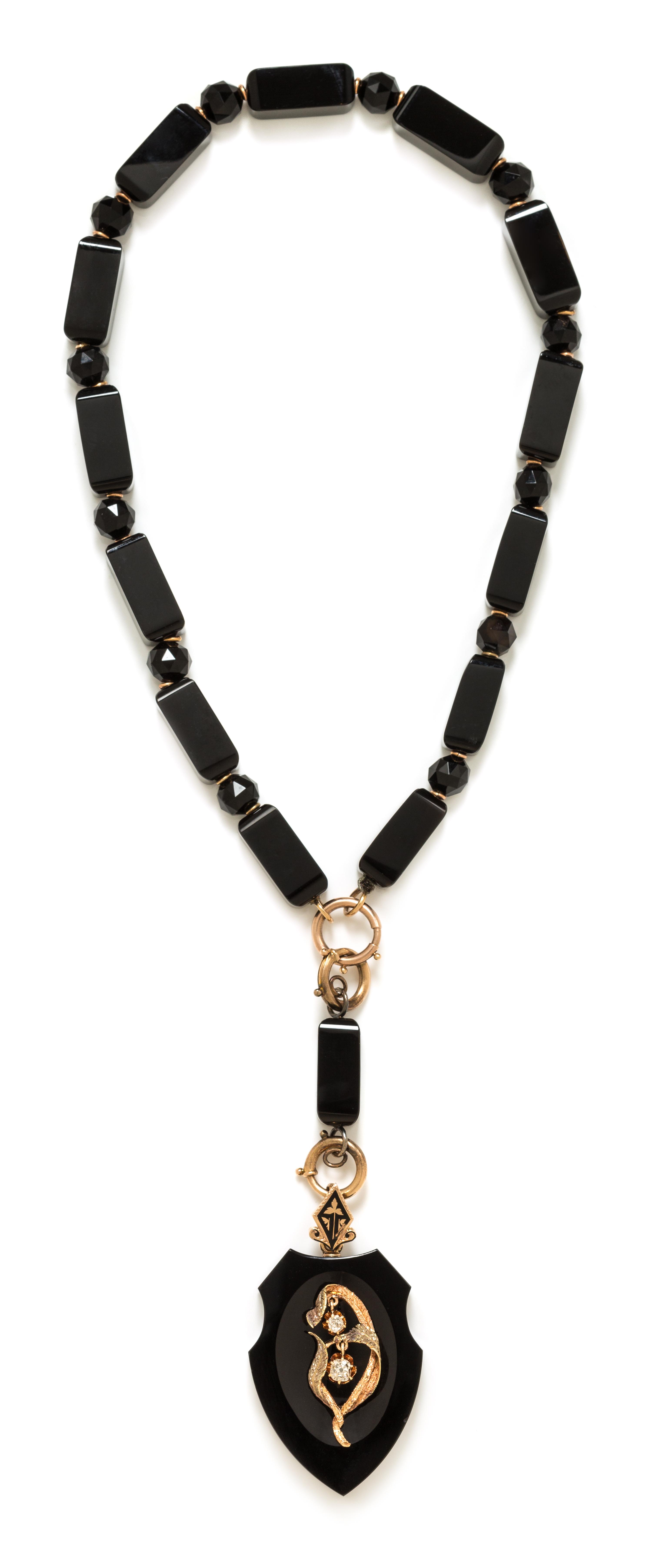 A Victorian Rose Gold, Onyx and Diamond Mourning Pendant/Necklace, 58.40 dwts.