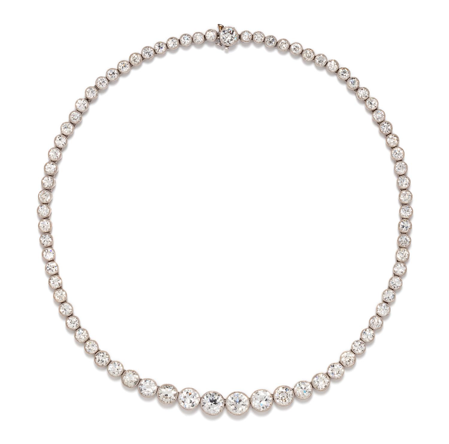 A Platinum and Diamond Riviere Necklace, 25.40 dwts.