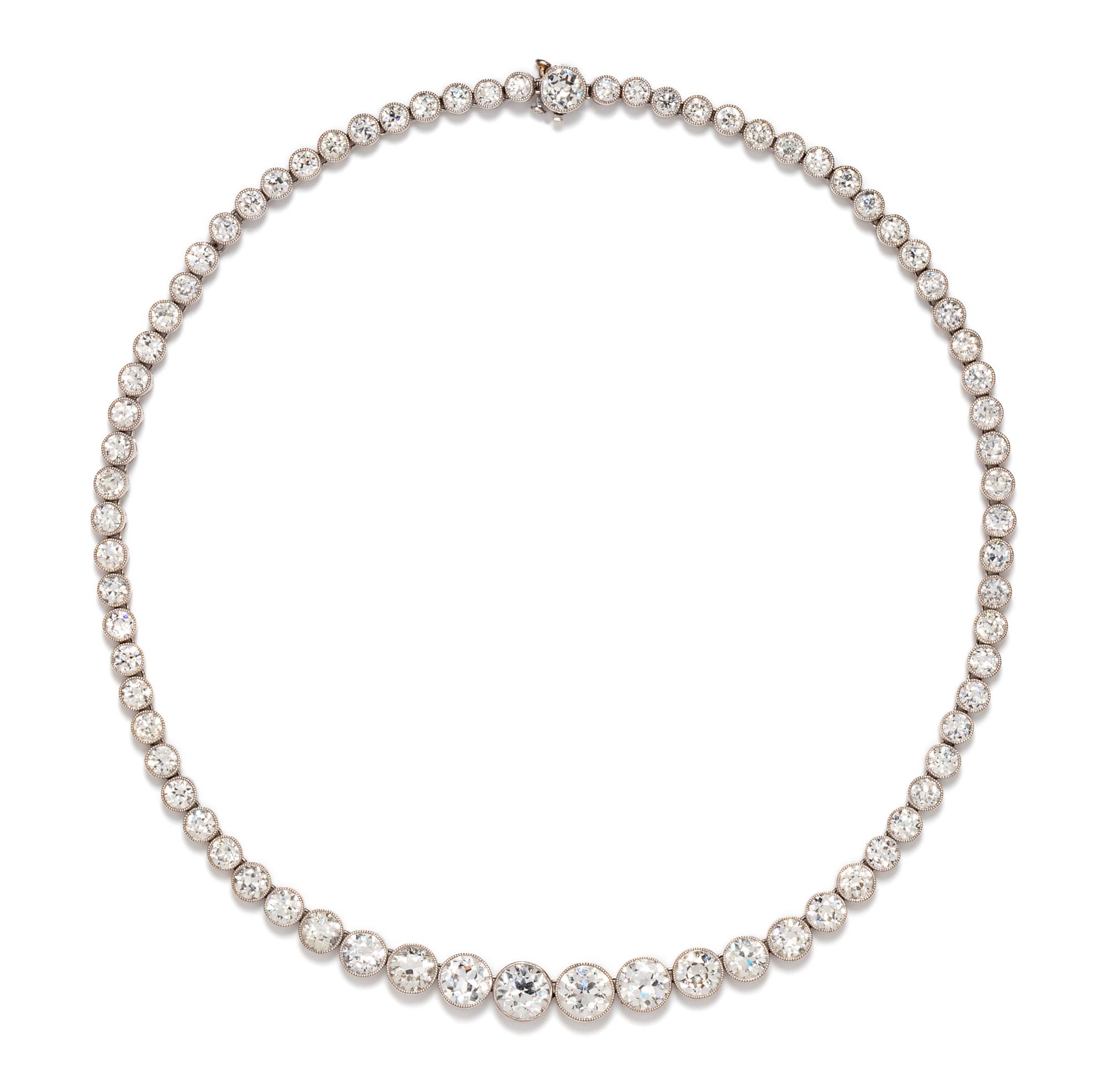 A Platinum and Diamond Riviere Necklace, 25.40 dwts.