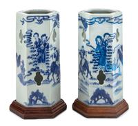 A Pair of Chinese Blue and White Porcelain Hexagonal Hat Stands