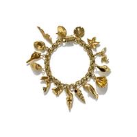 YELLOW GOLD AND DIAMOND AQUATIC CHARM BRACELET