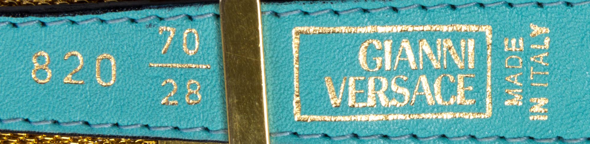 A Gianni Versace Turquoise Leather and Mesh Narrow Belt, Size 70/28.