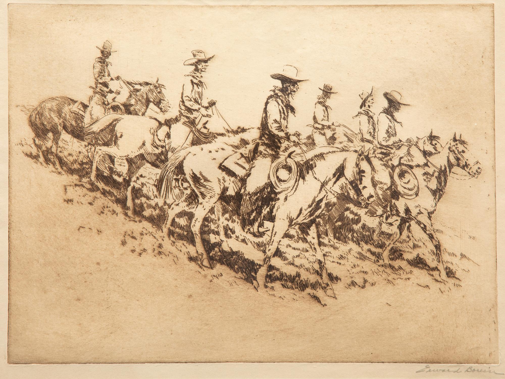 Seven Mounted Cowboys on Horses
