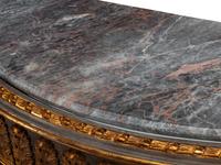 A Pair of Louis XVI Style Gray-Painted and Parcel Gilt Marble-Top Console Tables