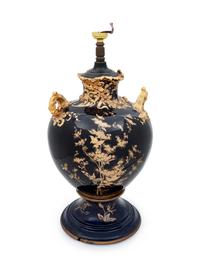 A Gilt Decorated Cobalt Glazed Vase