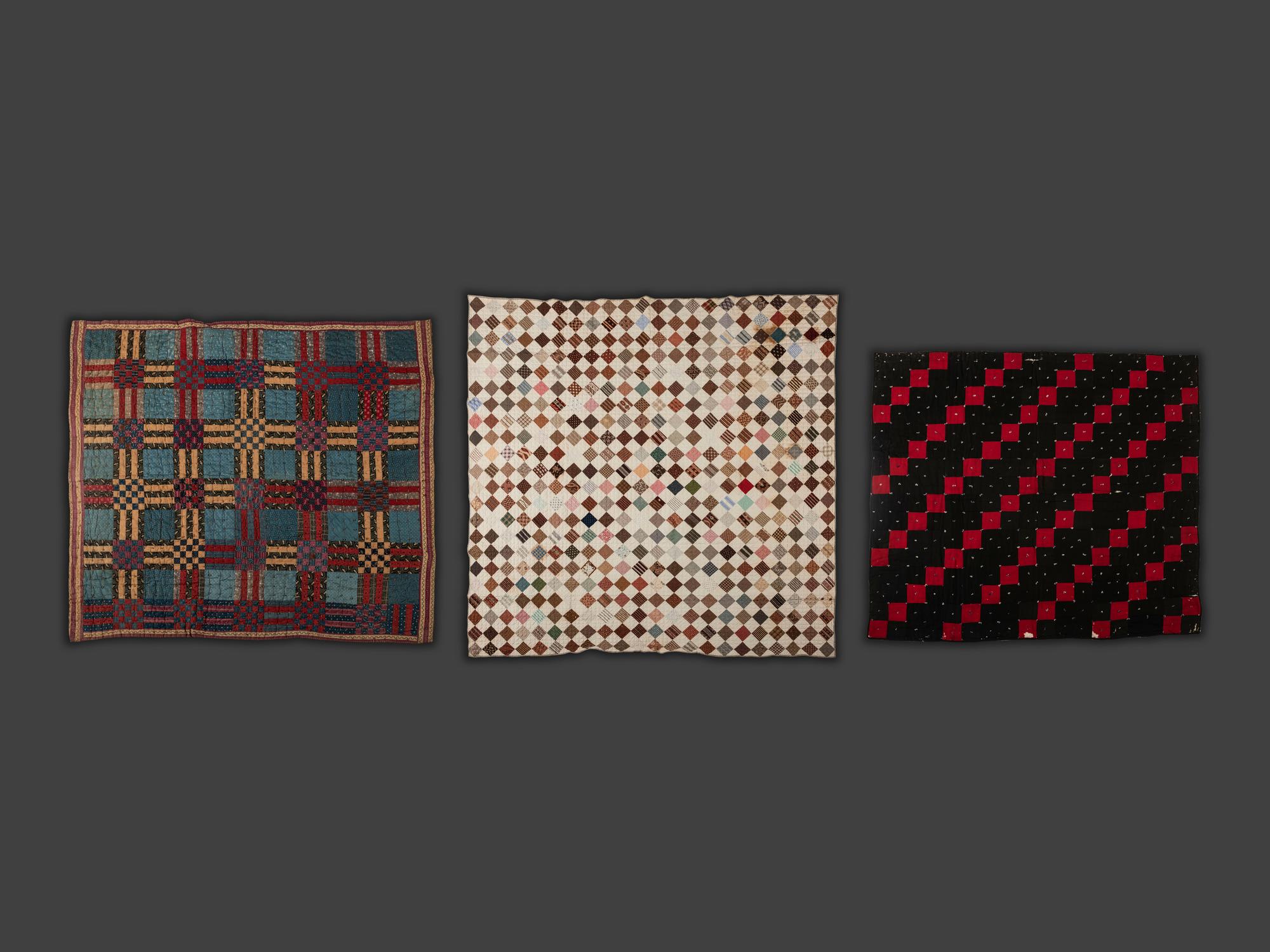 Two Patchwork Comforters and a Quilt
