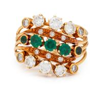 A Yellow Gold, Diamond Simulant and Emerald Harem Ring,