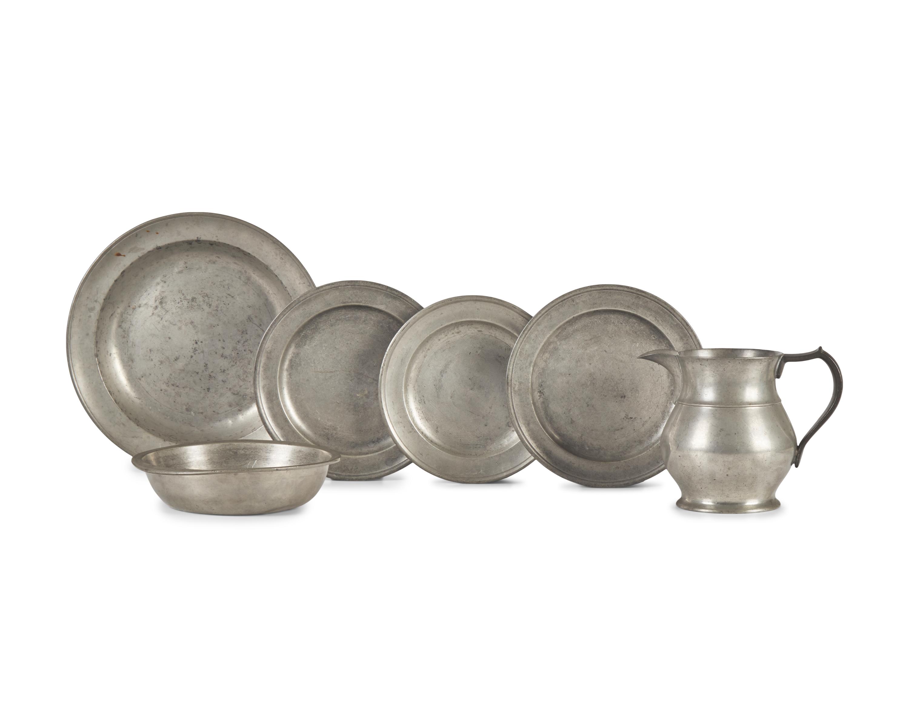 A Group of Six Pewter Table Items