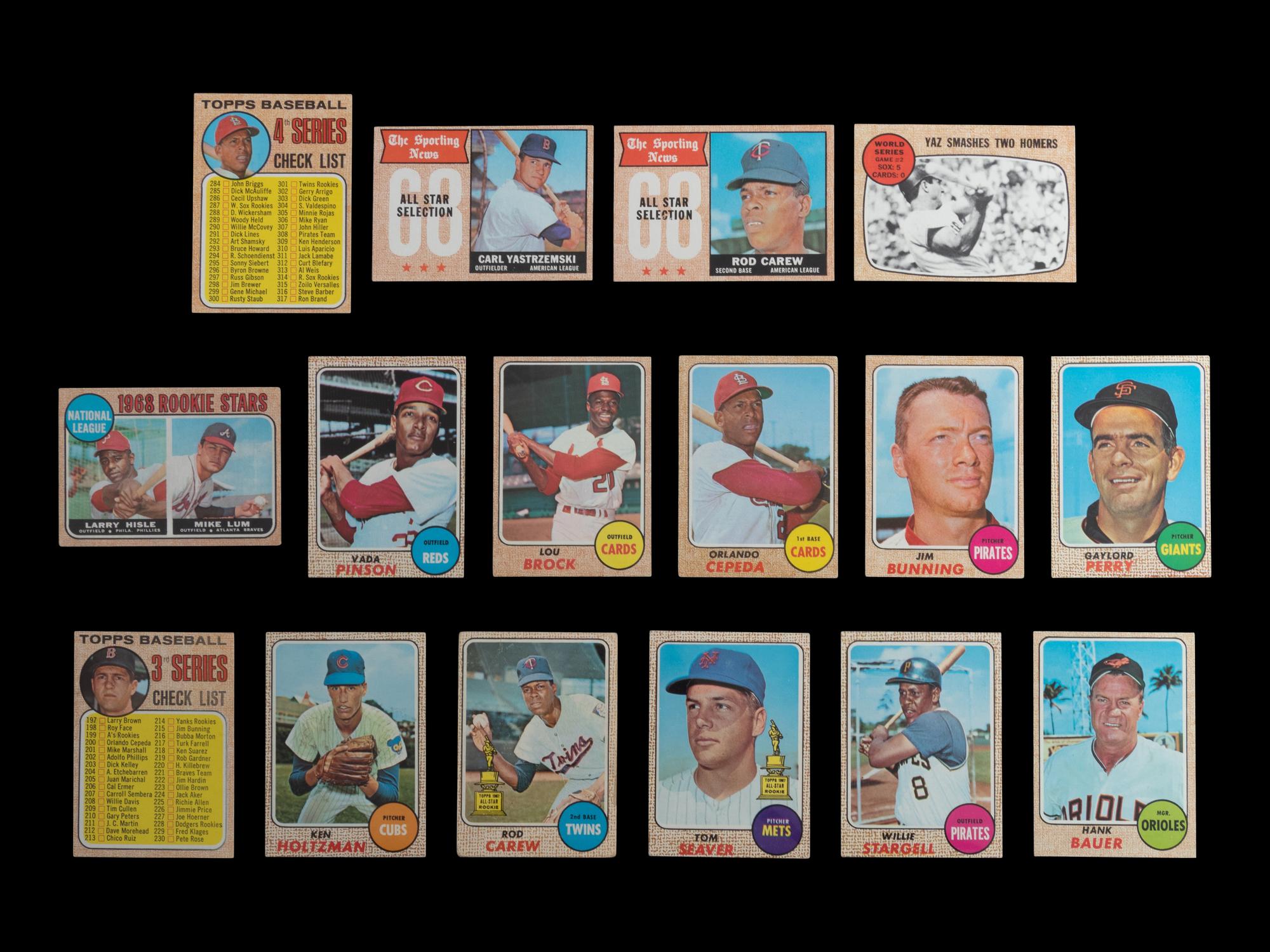A Group of 16 1968 Topps Baseball Cards Featuring Multiple Hall of Famers and Notables (Including Tom Seaver and Rod Carew),