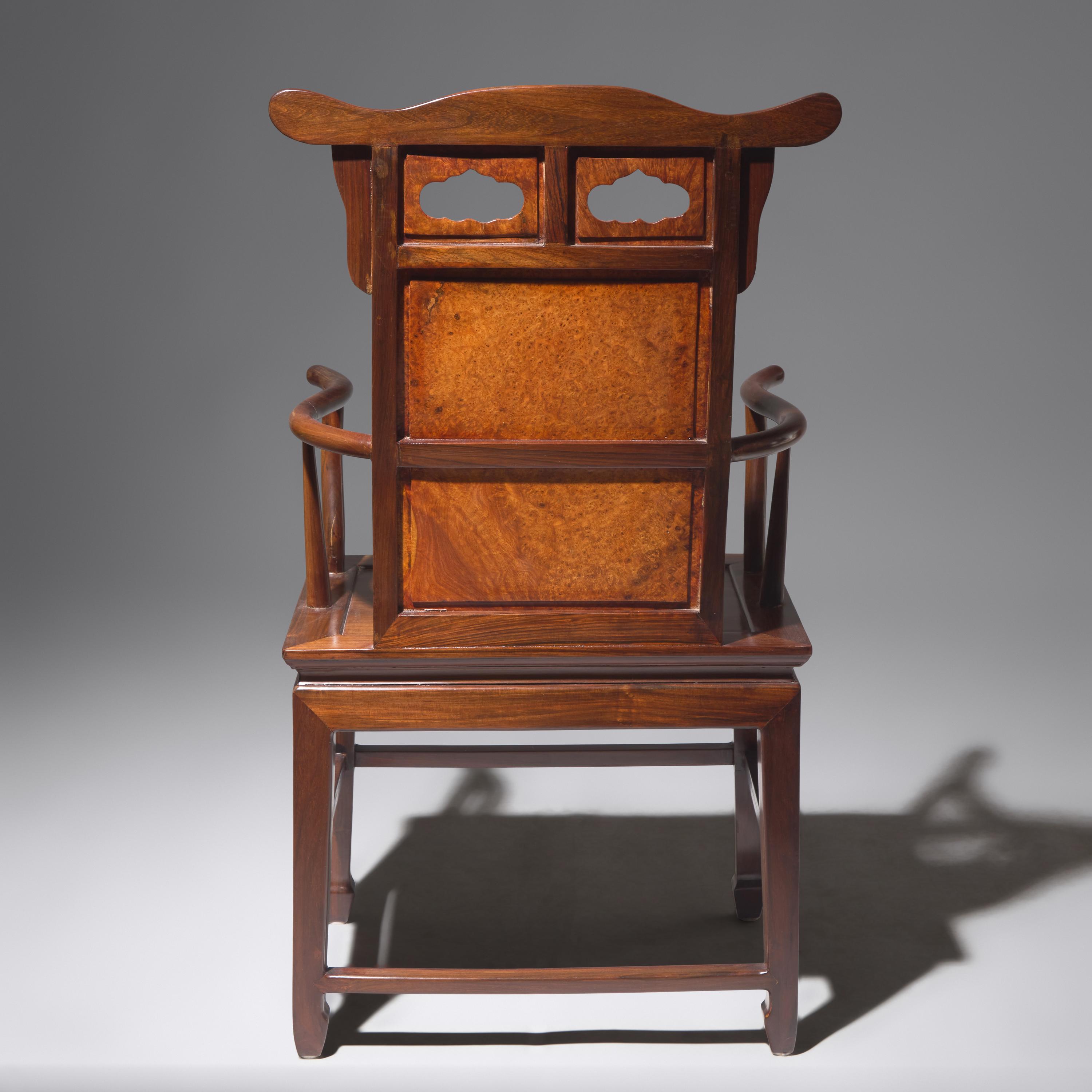 A Chinese Hardwood and Huamu Armchair, Fushouyi, Late 19th to 20th Century 晚清民國 硬木拼樺木扶手椅