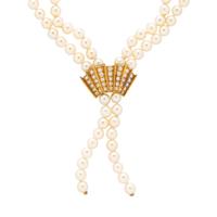 YELLOW GOLD, CULTURED PEARL, AND DIAMOND NECKLACE