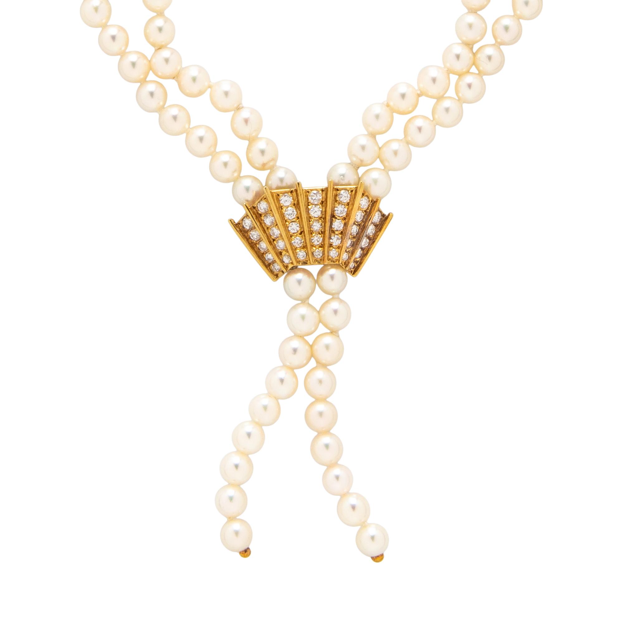 YELLOW GOLD, CULTURED PEARL, AND DIAMOND NECKLACE