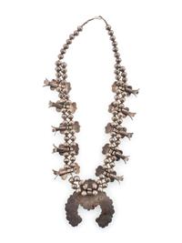 Navajo Silver and Turquoise Cluster Squash Blossom Necklace