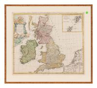 [MAP]. HOMANN, Johann Baptist (1663-1724). Magna Britannia... A General Map of Great Britain and Ireland with part of Holland, Flanders, France & Agreable to Modern History . Nuremberg, 1740.