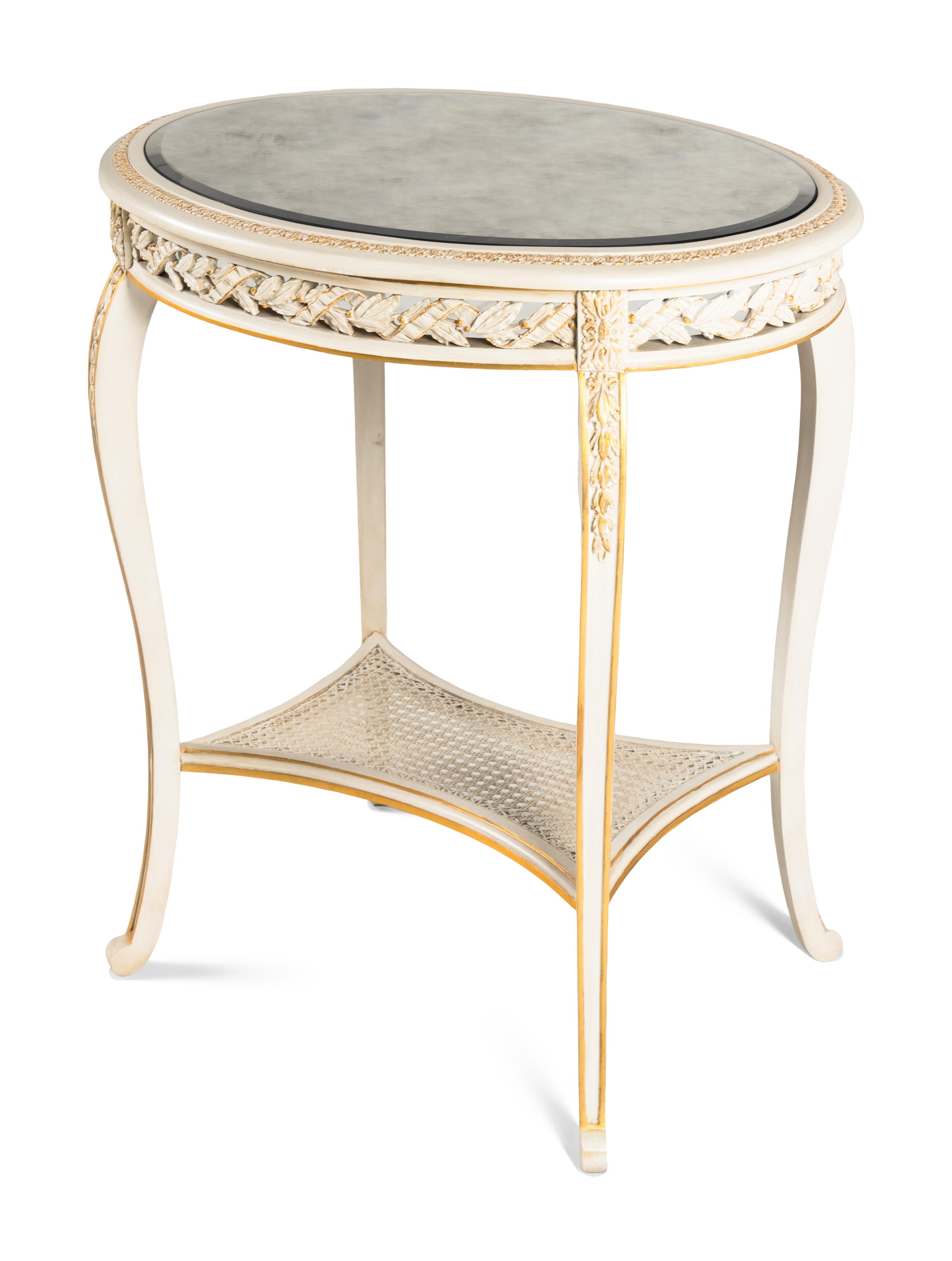 A Louis XV Style Painted and Parcel Gilt Side Table
