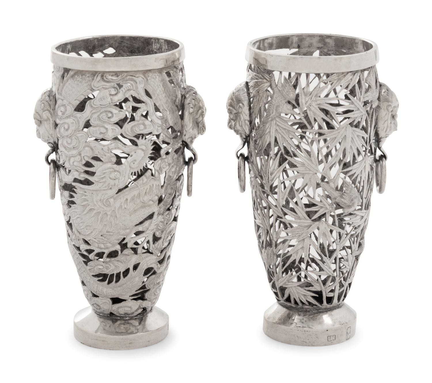Two Chinese Export Silver Vases