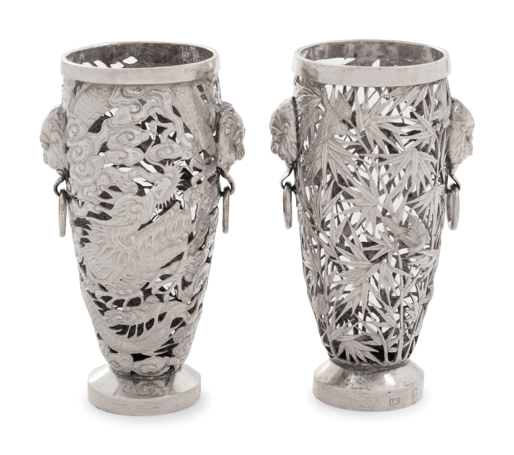 Two Chinese Export Silver Vases