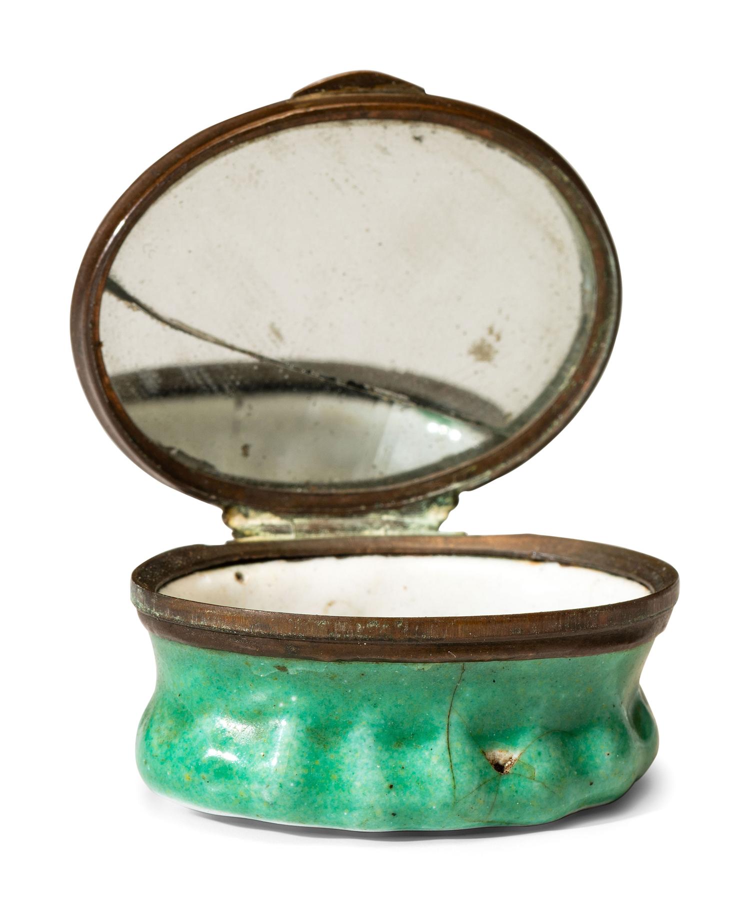 A Bilston Enamel Miniature Hinged Porcelain Trinket or Pill Box