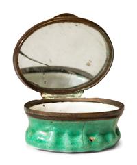 A Bilston Enamel Miniature Hinged Porcelain Trinket or Pill Box